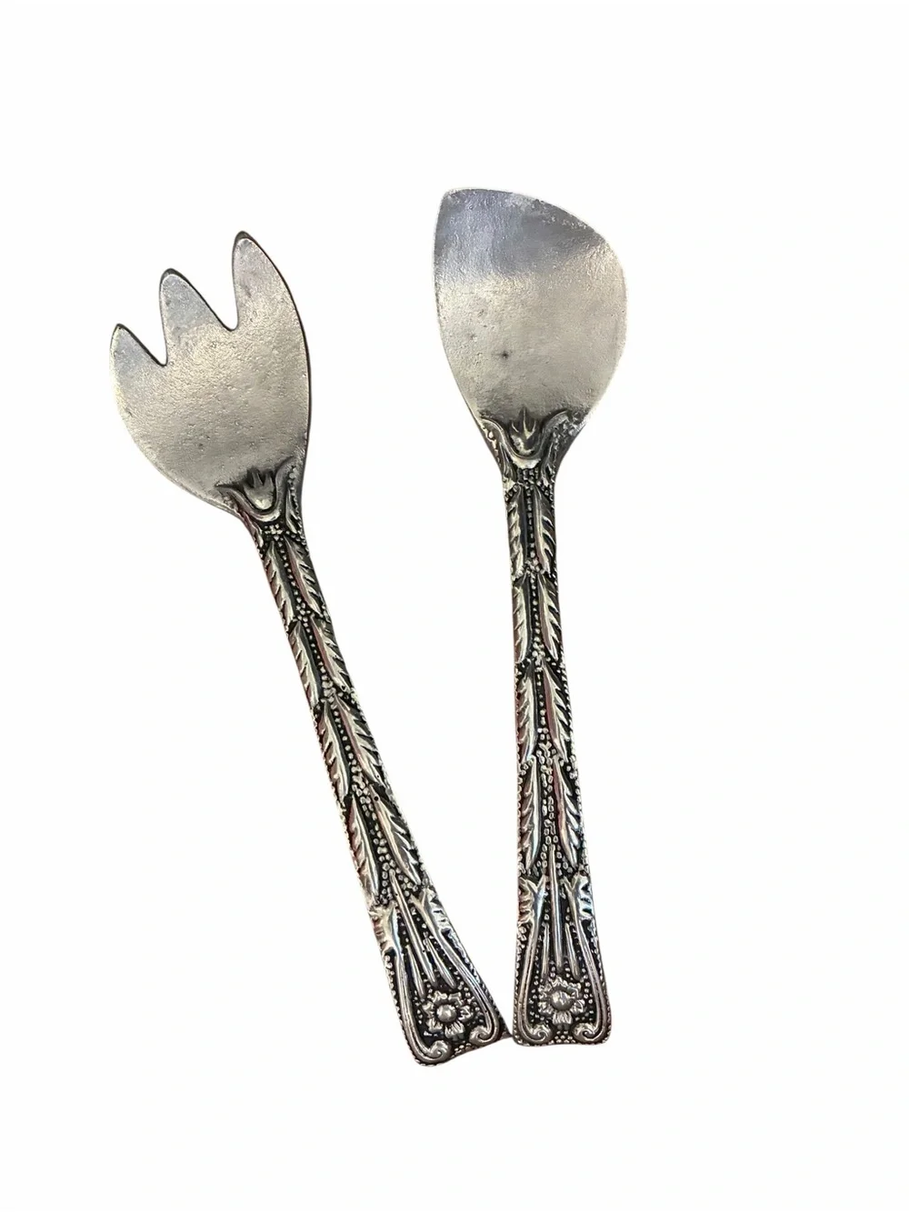 Wilton Armetale Ornate Silver-Tone Salad Repousse Salad Server Set Fork Spoon